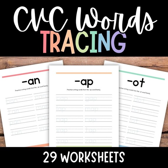 CVC Word Worksheets, CVC Spelling, CVC Word Tracing Worksheets, Handwriting Sheets, Preschool Spelling, Kindergarten Word Pages, First Grade