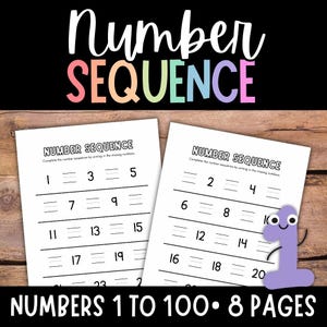 Missing Number, Number Sequence Worksheets, Counting Numbers 1 to 100, Number Worksheets, Preschool, Kindergarten Math, First Grade, Math