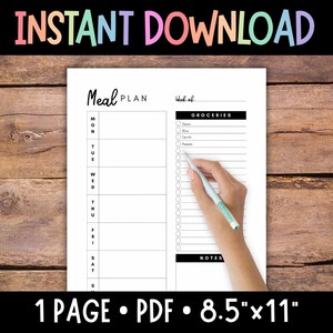 Weekly Meal Planner Printable Meal Planning Grocery List Meal Plan Menu for Diet Tracking image 2