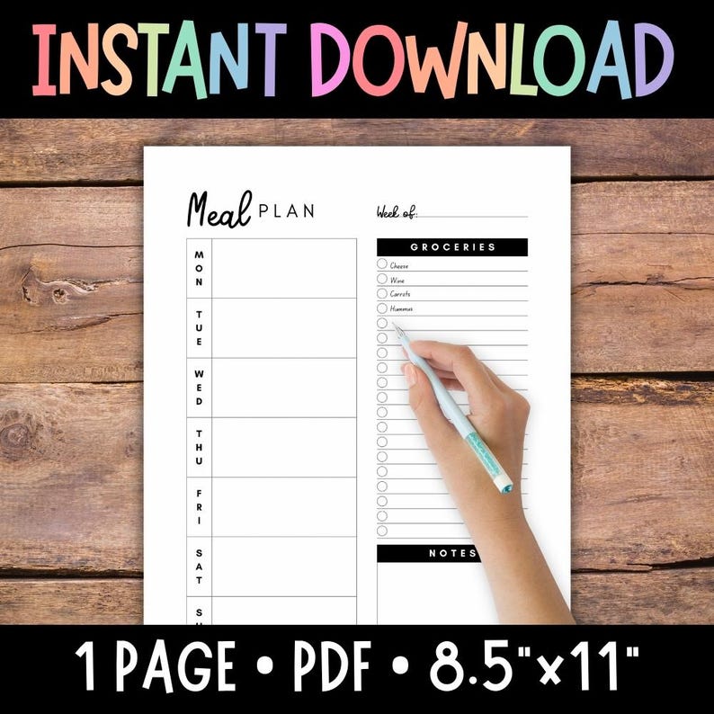 Weekly Meal Planner Printable Meal Planning Grocery List Meal Plan Menu for Diet Tracking image 2