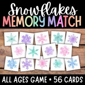 Snowflake Memory Match Game, Winter Activity, Christmas Activities, Frozen Theme Party Games, Pattern Recognition (PDF)