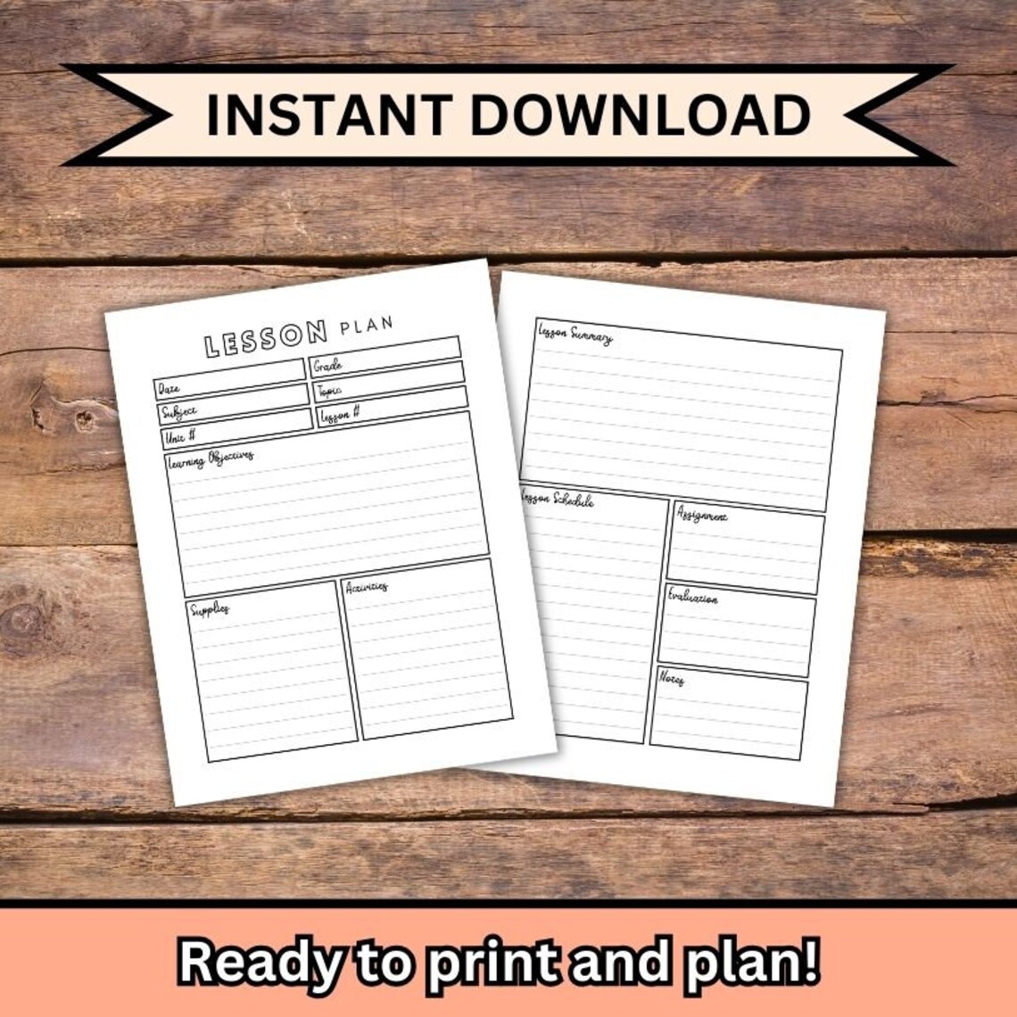 Lesson Plan Printable, Lined Lesson Plan, Homeschool Planner, Teacher Planner, Lesson Planning ...