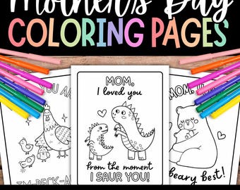 MOTHER’S DAY Coloring Pages, Mothers Day Coloring Sheets, Animal Pun Coloring Pages, Mother’s Day Craft, Kids Coloring, Printable Coloring