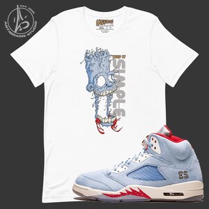 Ice Blue MELTED BART white Tee - Matches Air Jordan 5 Trophy Room