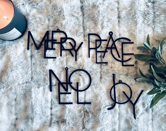 Matte Black Christmas Ornament Set/Merry Noel Joy Peace/Modern Christmas/Holiday Tags/Christmas Tree Ornament/Ornament Bundle
