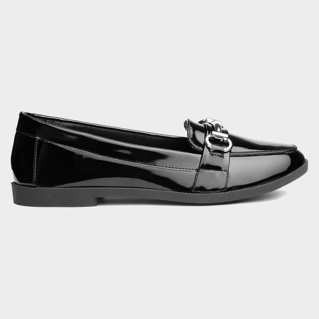 Women's Ladies Flat Black Patent Loafer Pumps Shoes Sizes - Etsy UK