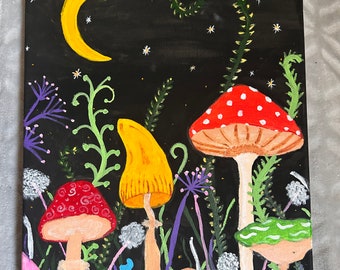 Acrylic Hand Painted Midnight Mushrooms