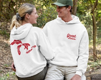 Great Lakes Hoodie, Gift for Lake Lover, Lake Sweatshirt, Lake Map Apparel, Summer Hoodie, Lake House Gift, Travel Hoodie