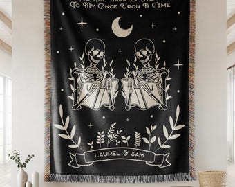 Custom Literary Woven Blanket, Personalized Anniversary Blanket, Romantic Book Gifts, Valentine Gifts for Book lovers, Happily Ever After