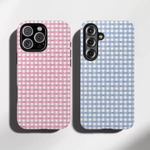 Gingham Hearts Phone Case, Heart Pattern Phone Cover for iPhone 16 15 14 13 Pro, Personalized Samsung Galaxy S24 S23 S22, Google Pixel