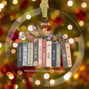Adorno de libro personalizado, adorno navideño de estantería personalizado para árbol, adorno navideño de libros, decoración navideña personalizada de libros favoritos