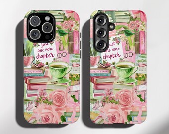 Bookish Coquette Collage Phone Case: Pink Green Floral Reader Gift
