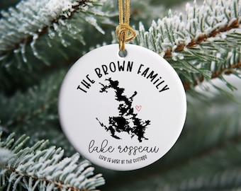 Custom Lake Map Christmas Ornament: Personalized Family Cottage Keepsake