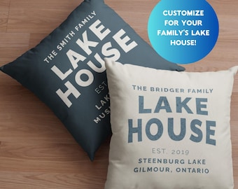 Custom Lake House Pillow: Personalized Family Cottage Decor