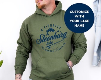 Moletom com capuz de pesca com nome de lago personalizado: presente personalizado para pescador