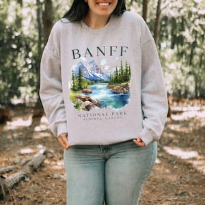 Sweat-shirt du parc national Banff : col rond à graphisme des montagnes Rocheuses