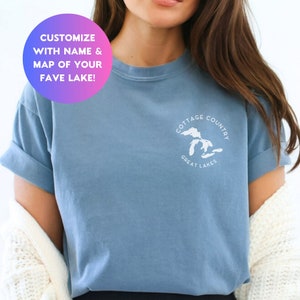 Benutzerdefinierte See Karte Tasche Shirt, personalisierte See Name T-Shirt, Lake Life Bekleidung, Lake Haus Geschenke, Cottage Wear, individuelles Namen Shirt