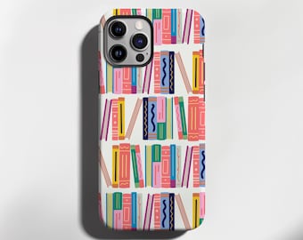 Bookish Phone Case: Colorful Bookshelf Design, Reader Gift, Magsafe Option
