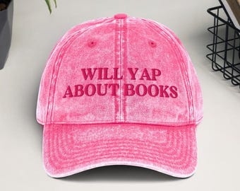 Embroidered Will Yap About Books Hat, Bookish Vintage Hat Merch, Book Lover Gifts, Book Club Items, Embroidery Gift for Reader or Librarian