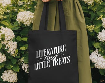 Literature and Little Treats Tote Bag: Bookish Library Canvas Bag