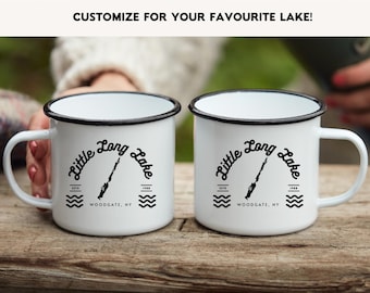 Emaille-Tasse mit Seekarte: Personalisiertes Haus am See Geschenk