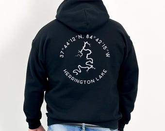 Custom Lake Map Hoodie: Personalized Lake Name & Coordinates