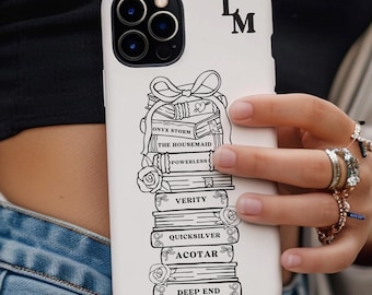 Custom Book Stack Phone Case: Floral Monogram Bookish Gift