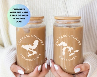 Custom Lake Map Glass Tumbler: Cottage Country Drinkware