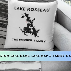 Cuscino personalizzato con lago, cuscino personalizzato per cottage di famiglia, cuscino personalizzato, cuscino personalizzato con decorazioni sul lago, cuscino personalizzato con mappa del lago, lago Ontario