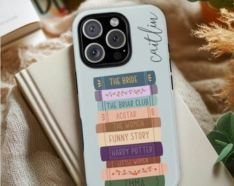 Custodia per telefono personalizzata a forma di libreria, custodia per iPhone 16 Pro personalizzata a forma di libro, custodia per telefono monogrammata a forma di libro, regalo per amanti dei libri, regali per club di lettura