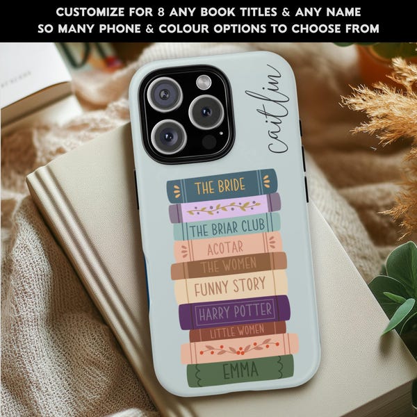 Custom Book Shelf Phone Case, Personalized Book iPhone 16 Pro Case, Monogram Bookish Phone Case, Gift for Book Lover, Book Club Gifts