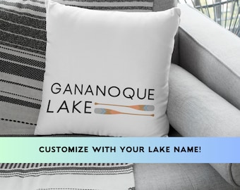 Custom Lake Name Pillow: Rustic Canoe Cottage Decor