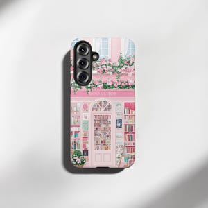 Coque de téléphone livresque rose pour les amoureux des livres, cadeau coque Samsung S25 S24 S23 S22 S21 pour les lecteurs amateurs de livres, charmante librairie d'art, cadeaux livresques