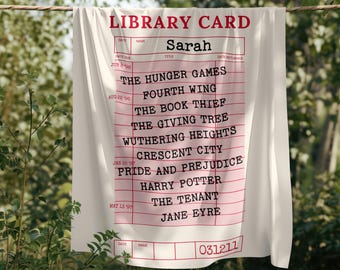 Personalized Library Card Blanket: Custom Book Lover Gift