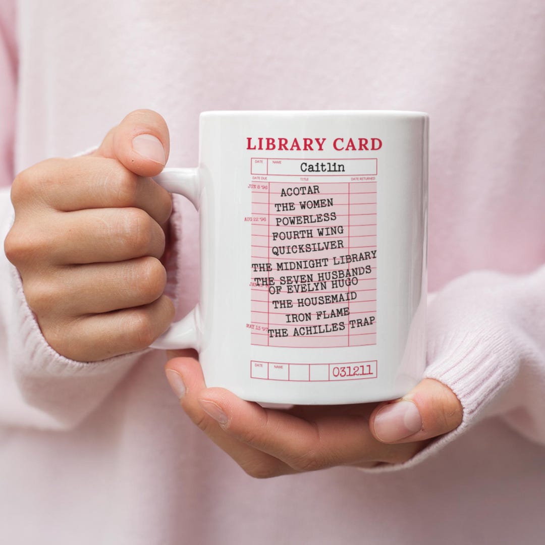 Custom Library Card Mug: Personalized Book Lover Gift - Etsy