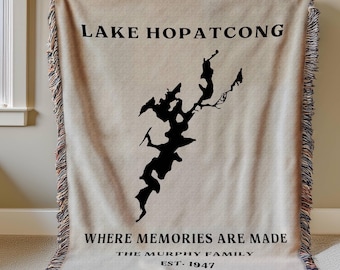 Custom Family Lake House Woven Blanket: Personalized Lake Map Gift
