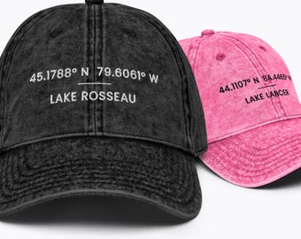 Custom Lake Coordinates Embroidered Dad Hat: Personalized Lake Name