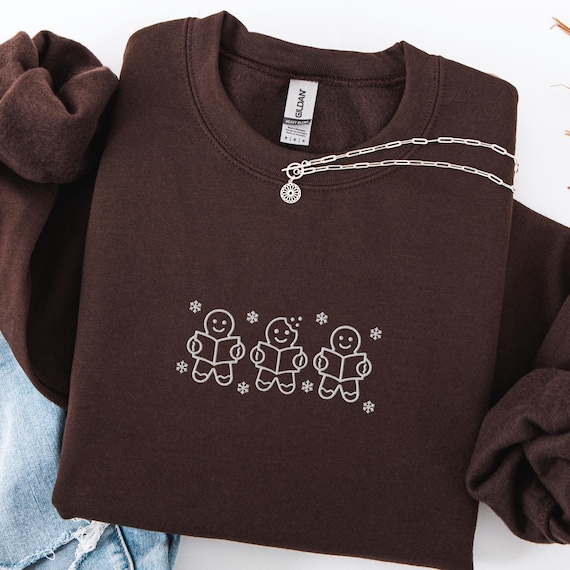 Reading Gingerbread Embroidered Crewneck: Cozy Christmas Reader Gift for Booklover