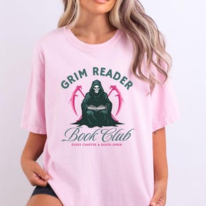 Grim Reader Book Club T-Shirt, Bookish Halloween Shirt, Halloween Reader Tee, Grim Reaper Shirt, Book Lover Gifts, Spooky Gift for Reader