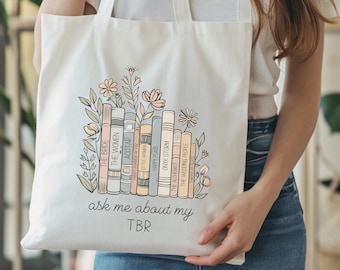 Personalized Book Stack Tote Bag: Custom Book Lover Gift