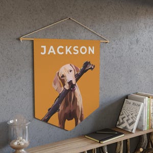 Custom Dog Portrait and Name Pennant, Personalized Cartoon Pet Portrait Gift for Dog Lover, Dog Banner Pet Photo Gift Custom Pet Painting