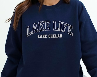 Custom Lake Life Embroidered Crewneck Sweatshirt: Personalized Lake Name Gift for Lake Lover