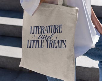 Literature and Little Treats Tote Bag: Bookish Library Canvas Bag