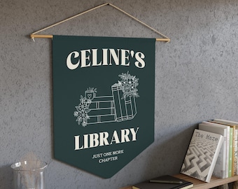 Personalized Library Pennant: Floral Book Stack, Custom Name Bookshelf Decor