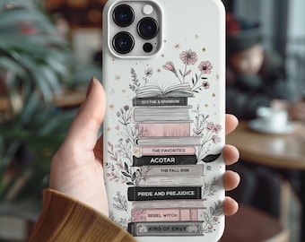 Personalized Book Stack Phone Case: Custom Floral Bookshelf Cover for iPhone, Samsung and Google Pixel