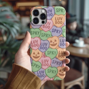 Cute Halloween Phone Case, Spooky Candy Heart Phone Cover for iPhone 16 15 14 13 Pro Max, Fall Case Samsung Galaxy S24 S23 S22, Google Pixel