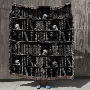 Gothic Bookshelf Woven Reading Blanket, Dark Romance Bookish Blanket, Book Lover Woven Wall Tapestry, Book Lovers Gift for Bookworm
