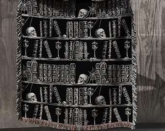Gothic Bookshelf Blanket: Dark Romance Book Lover Woven Tapestry