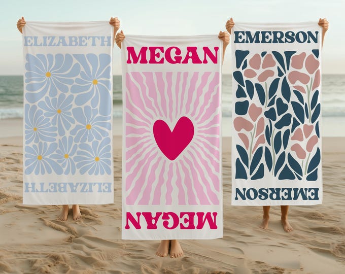 Personalized Retro Beach Towel: Custom Name, Groovy Summer Vibes