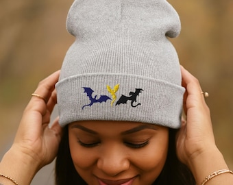 Bookish Dragons Embroidered Beanie: Cozy Bookish Gift for Book Lover